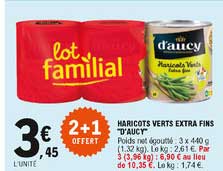 Haricots Verts Extra Fins D'aucy 2+1 Offert