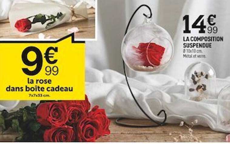 la rose dans boîte cadeau, la composition suspendue