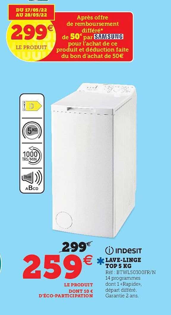 lave-linge top 5 kg indesit