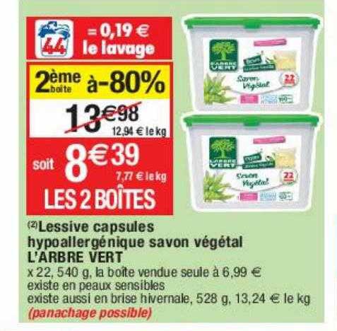 lessive capsules hypoallergénique savon végétal l'arbre vert