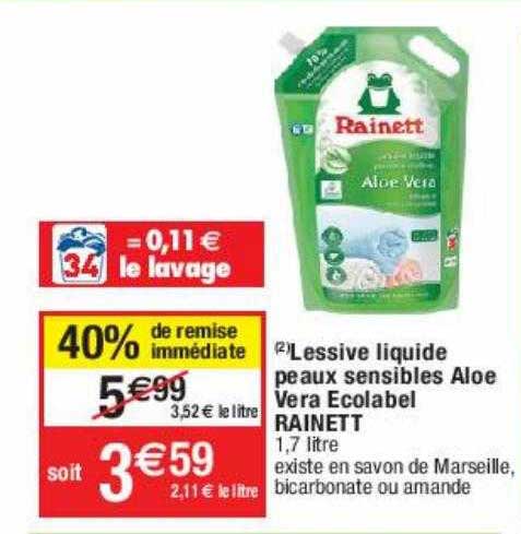 lessive liquide peaux sensibles aloe vera ecolabel rainett