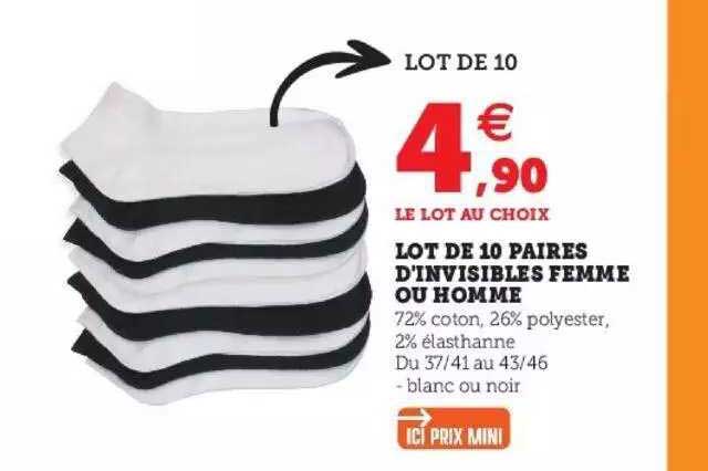 lot de 10 paires d'invisibles femme ou homme