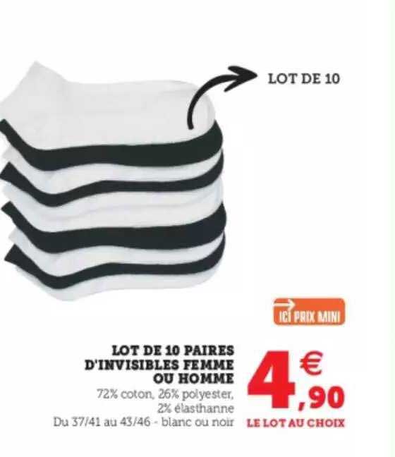 lot de 10 paires d'invisibles femme ou homme