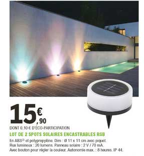 Lot De 2 Spots Solaires Encastrables Rgb