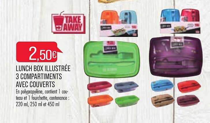 lunch box illustrée 3 compartiments avec couverts