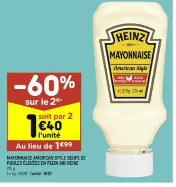 mayonnaise américain style oeufs de poules élevées en plein air heinz