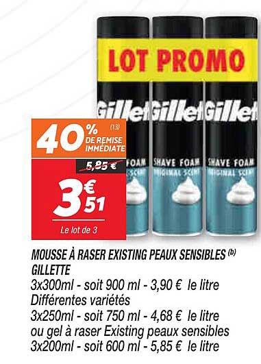 mousse à raser existing peaux sensibles gillette