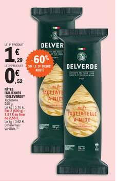 Pâtes Italiennes "deleverde" -60% Sur Le 2ème Produit Acheté