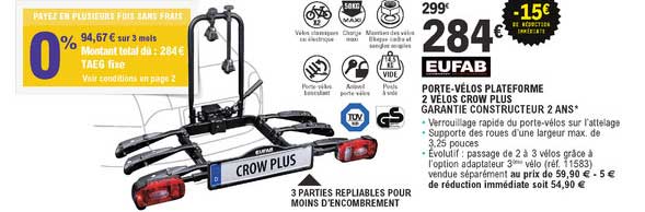 porte-vélos plateforme 2 vélos crow plus eufab