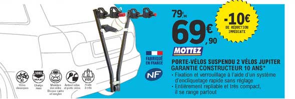porte-vélos suspendu 2 vélos jupiter mottez