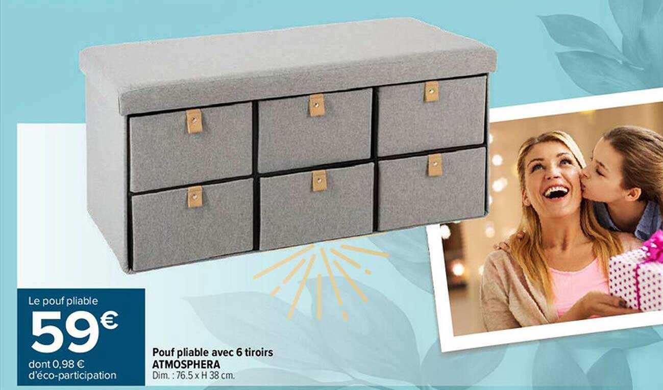 Pouf Pliable Avec 6 Tiroirs Atmosphera