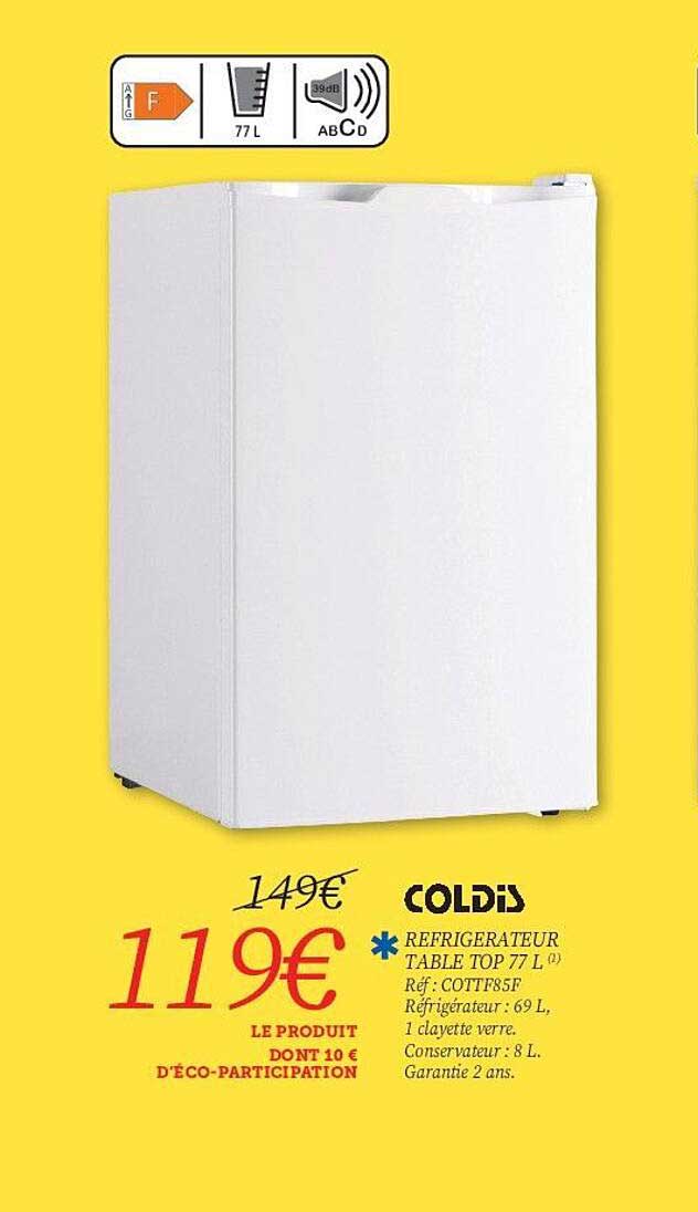 réfrigérateur table top 77 l coldis