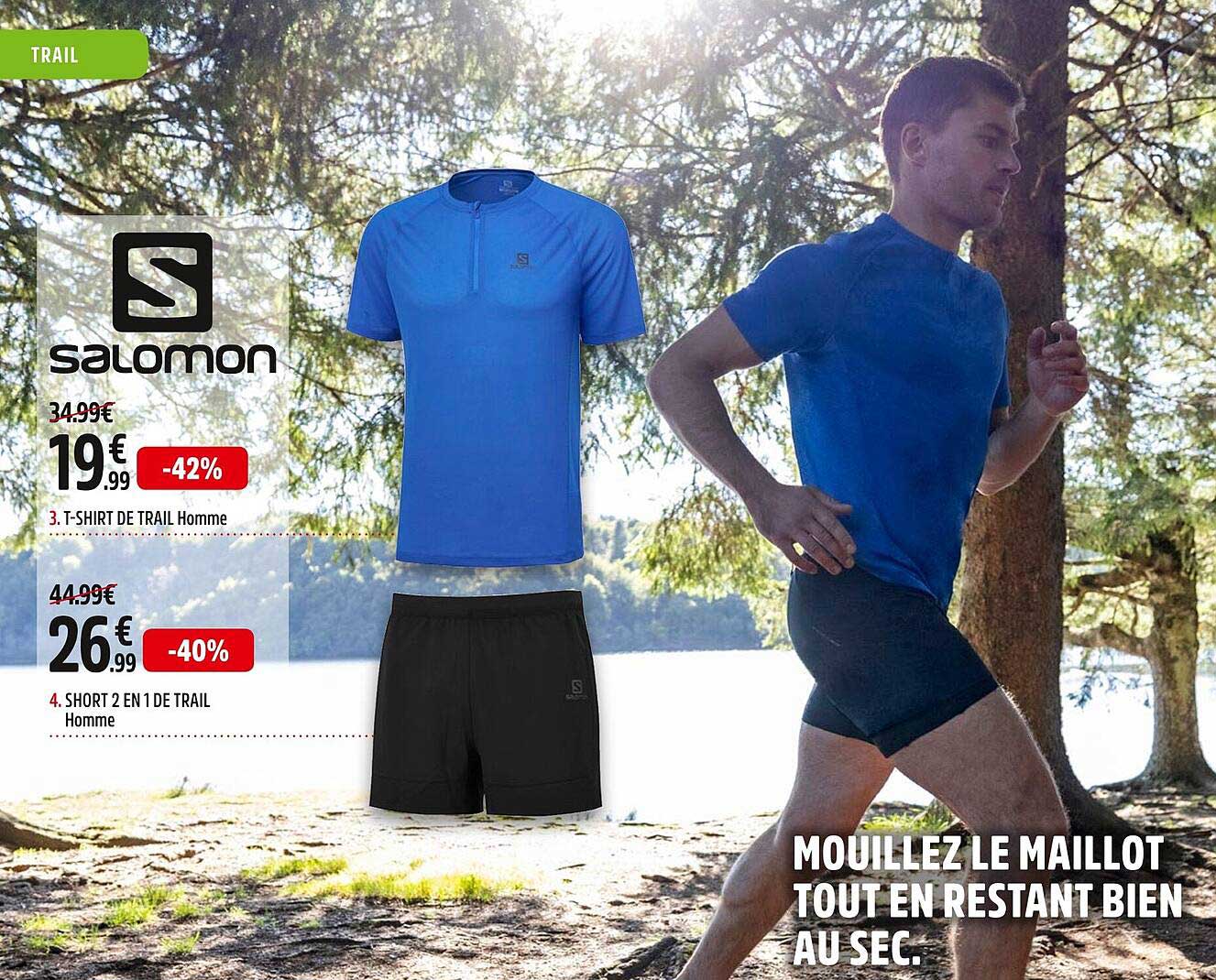 salomon t-shirt ou short 2en1 de trail homme