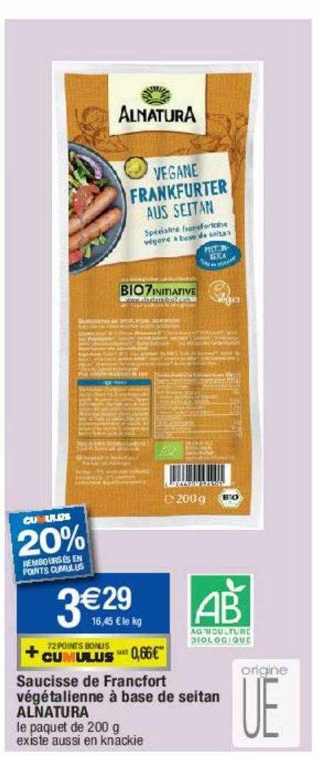 saucisse de francfort végétalienne à base de seitan alnatura