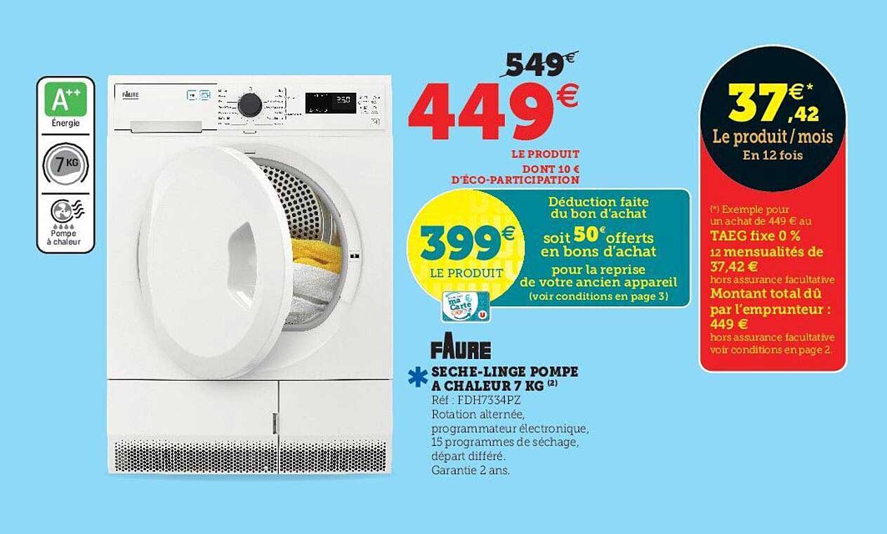 sèche-linge pompe à chaleur 7 kg faure