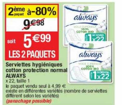 serviettes hygiéniques cotton protection normal always