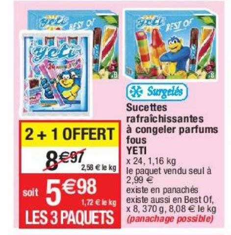 sucettes rafraîchissantes à congeler parfums fous yeti