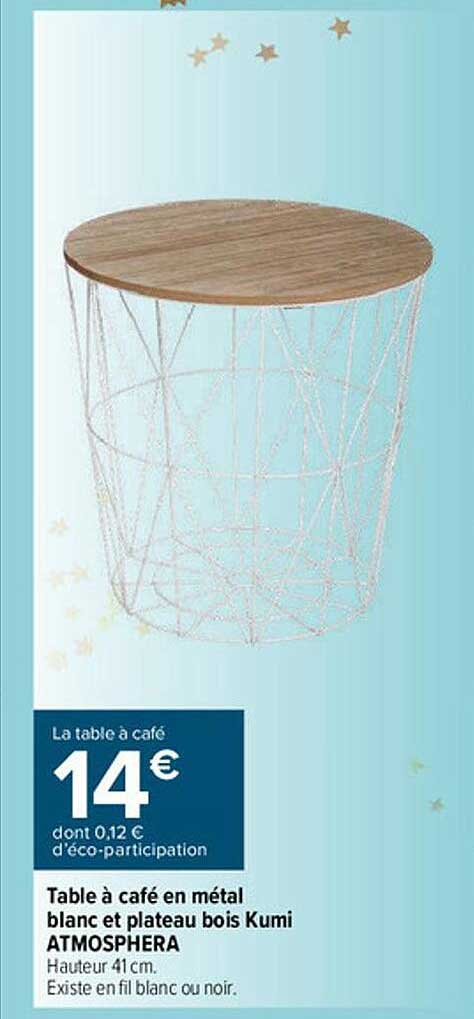 Table à Café En Métal Blanc Et Plateau Bois Kumi Atmosphera