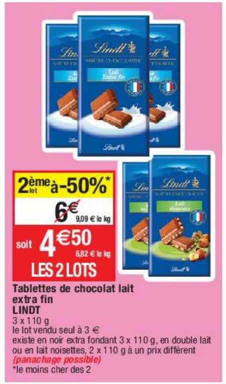Tablettes De Chocolat Lait Extra Fin Lindt