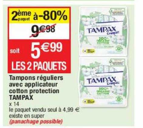 tampons réguliers avec applicateur cotton protection tampax