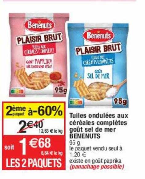 tuiles ondulées aux céréales complètes goût sel de mer benenuts