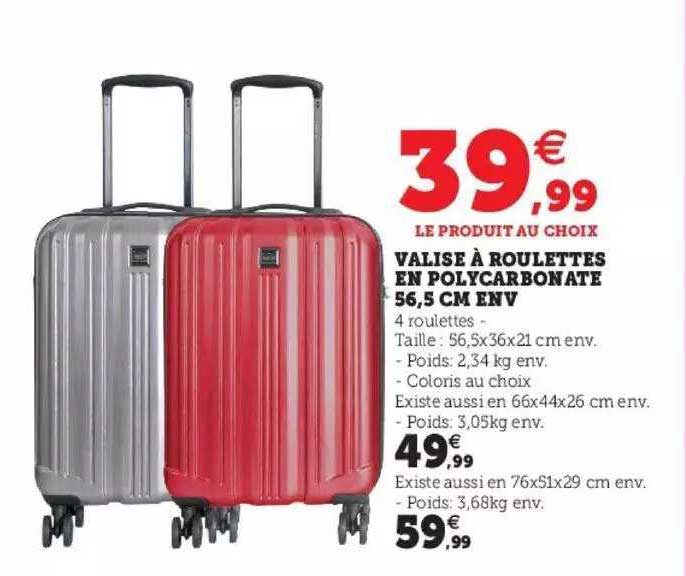 valise à roulettes en polycarbonate 56,5 cm env