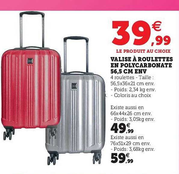 valise à roulettes en polycarbonate 56,5 cm env