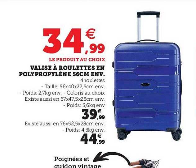valise à roulettes en polypropylène 56cm env.