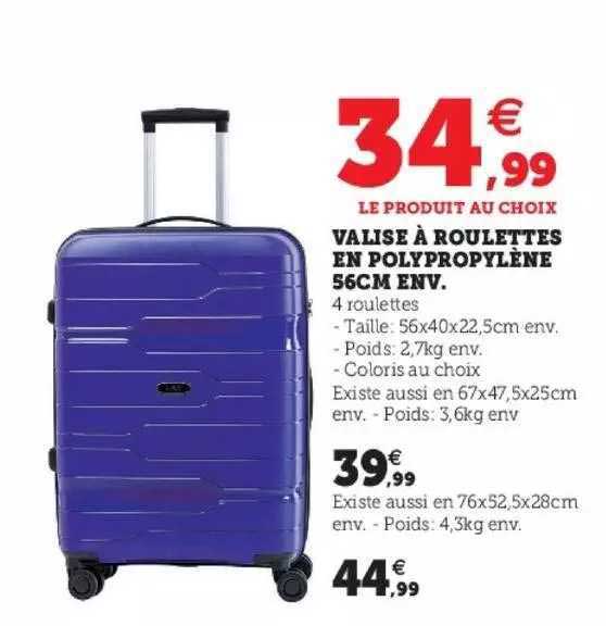valise à roulettes en polypropylène 56cm env.