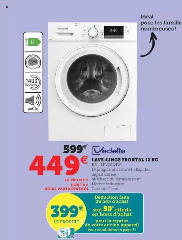 vedelle lave-linge frontal 12 kg
