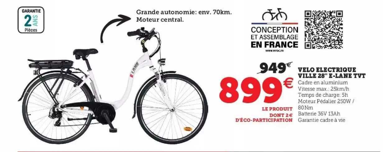 vélo électrique ville 28" e-lane tvt