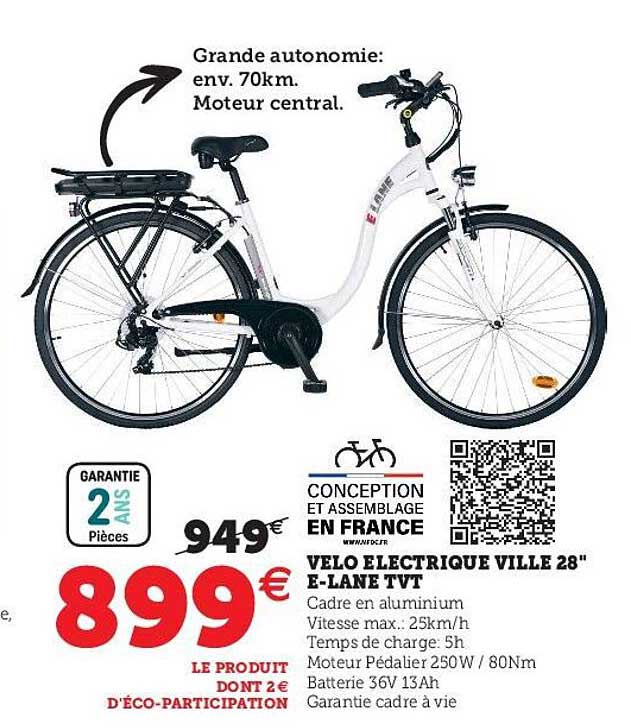 vélo électrique ville 28" e-lane tvt
