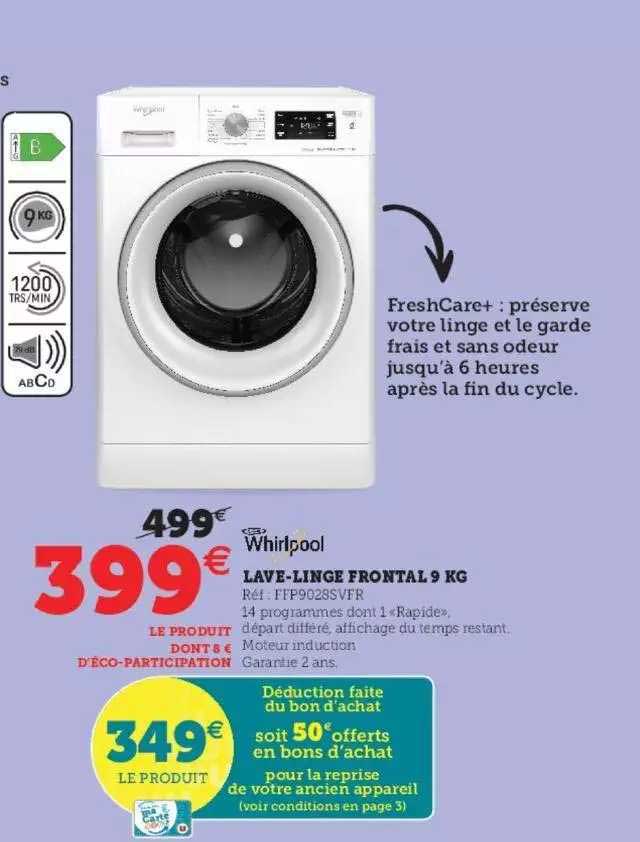 whirlpool lave-linge frontal 9kg