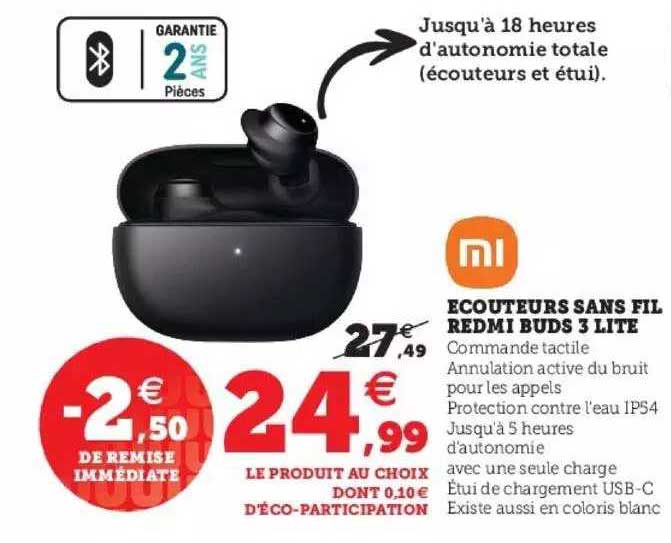 xiaomi écouteurs sans fil redmi buds 3 lite