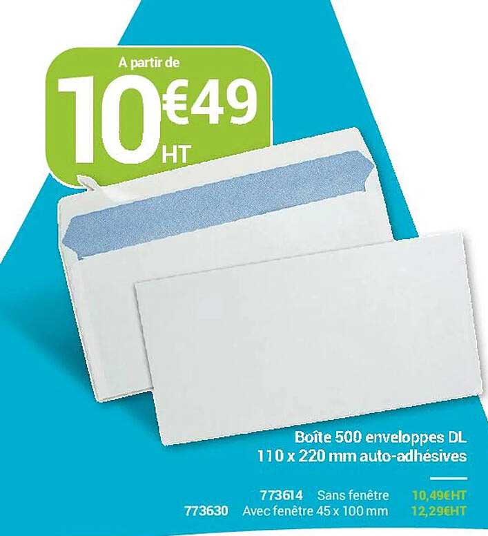 boîte 500 enveloppes dl 110 x 220 mm auto-adhésives