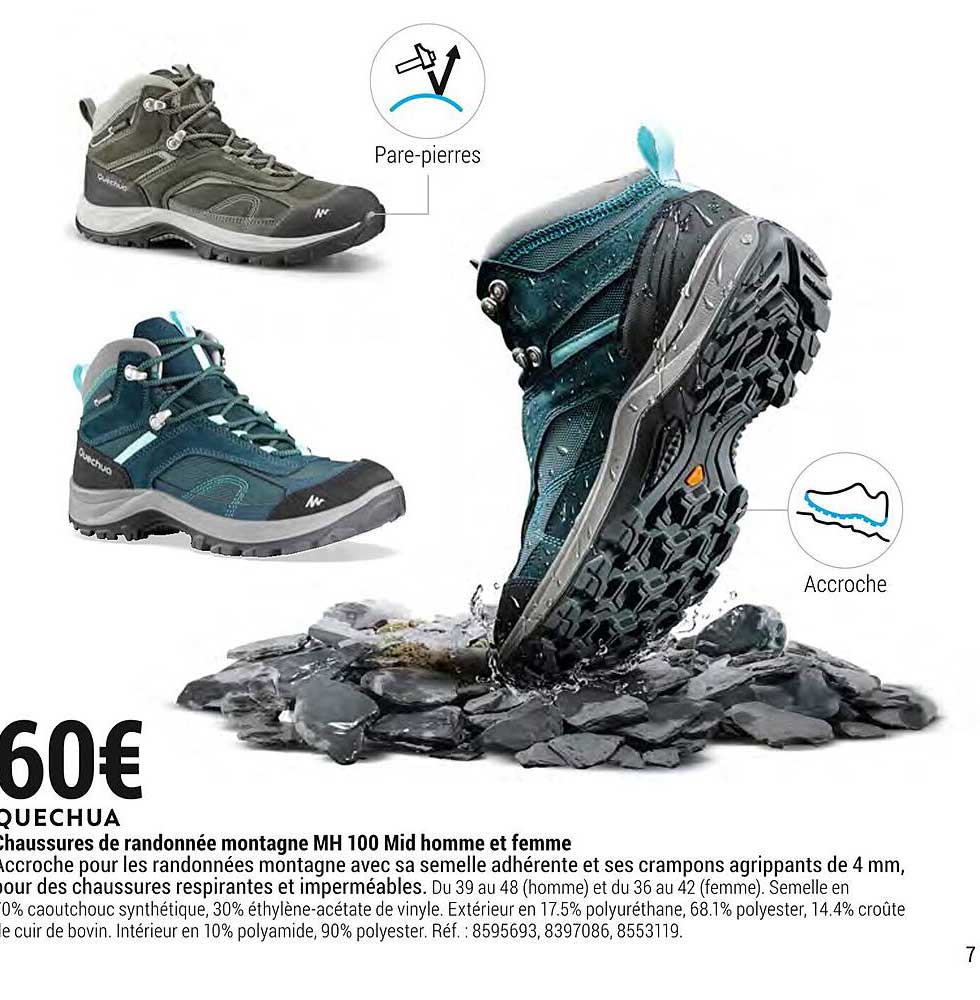 chaussures de randonnée montagne mh 100 mid homme et femme quechua