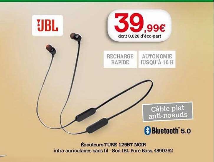 écouteurs tune 125bt noir jbl