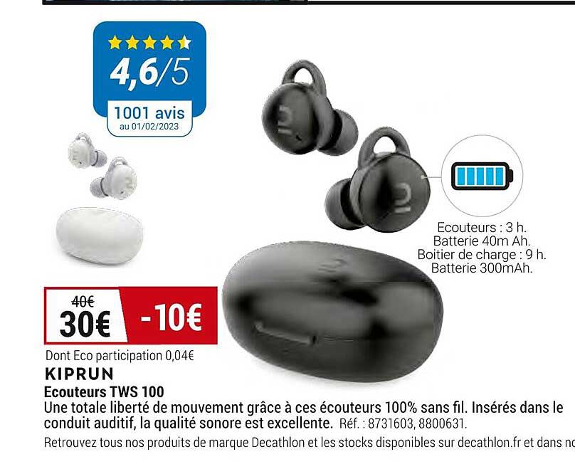 écouteurs tws 100 kiprun
