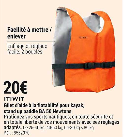 gilet d'aide à la flotabilité pour kayak, stand up paddle ba 50 newtons itiwit