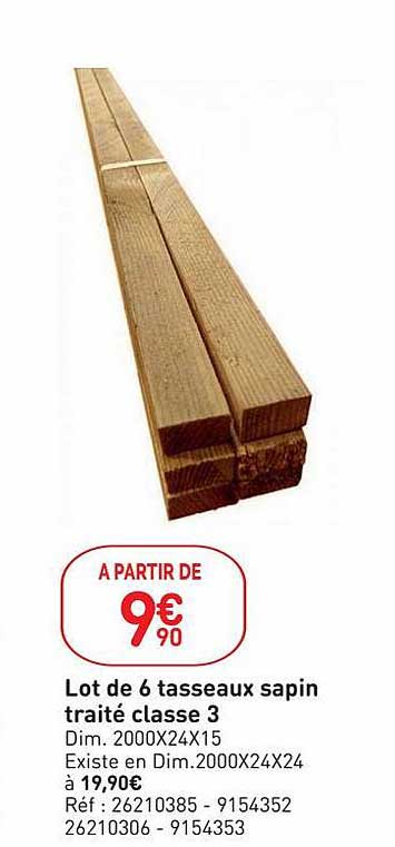 lot de 6 tasseaux sapin traité classe 3