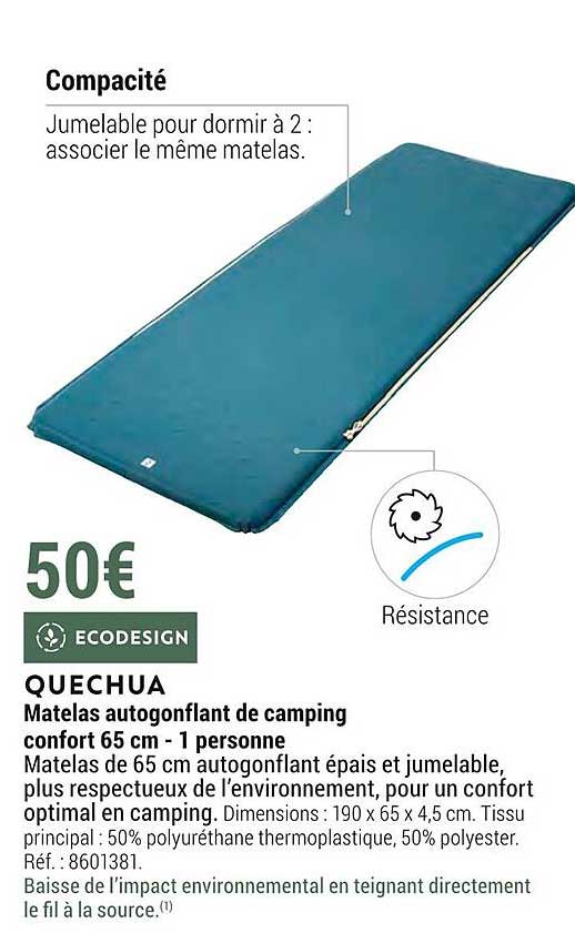 matelas autogonflant de camping confort 65 cm - 1 personne quechua