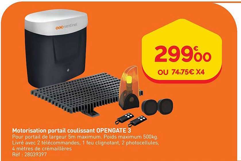 motorisation portail coulissant opengate 3 scs sentinel