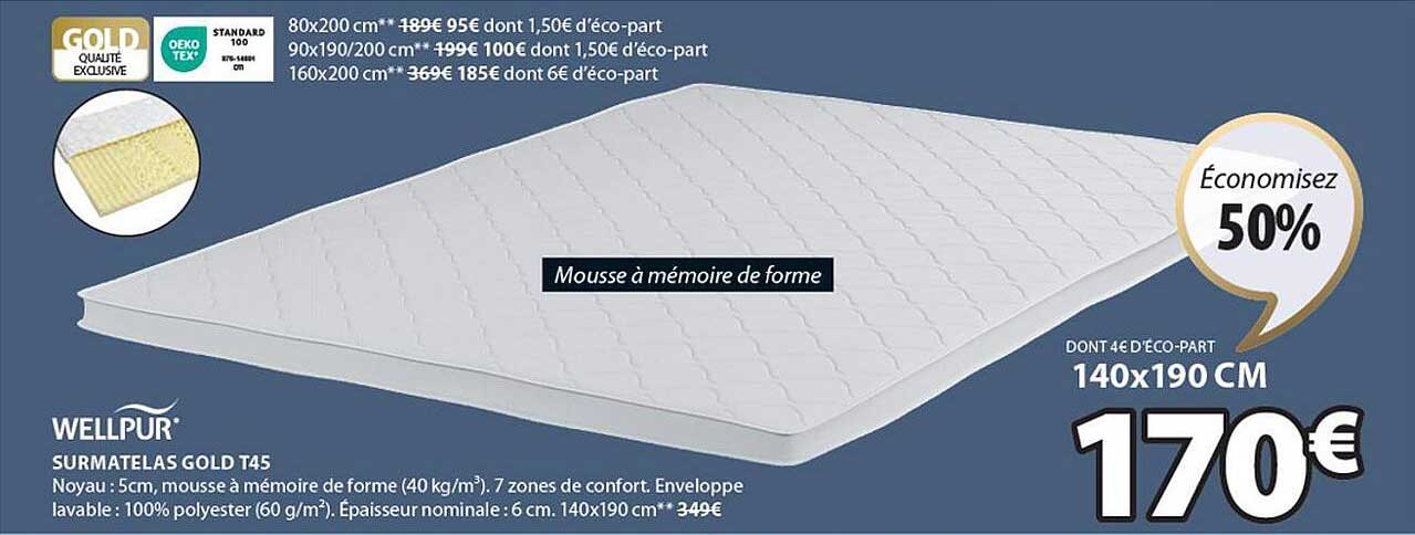 surmatelas gold t45 wellpur