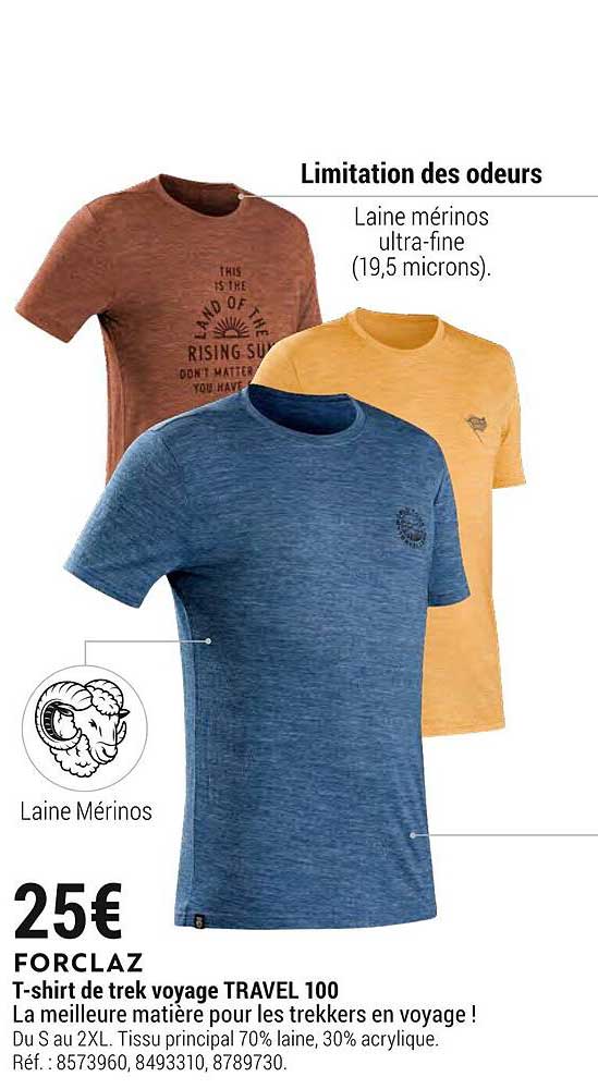 t-shirt de trek voyage travel 100 forclaz
