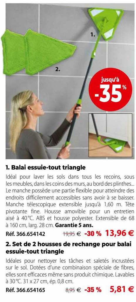 balai essuie-tout triangle, set de 2 housses de rechange pour balai essuie-tout triangle