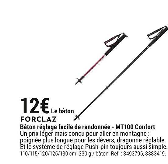 bâton réglage facile de randonnée - mt100 confort forclaz