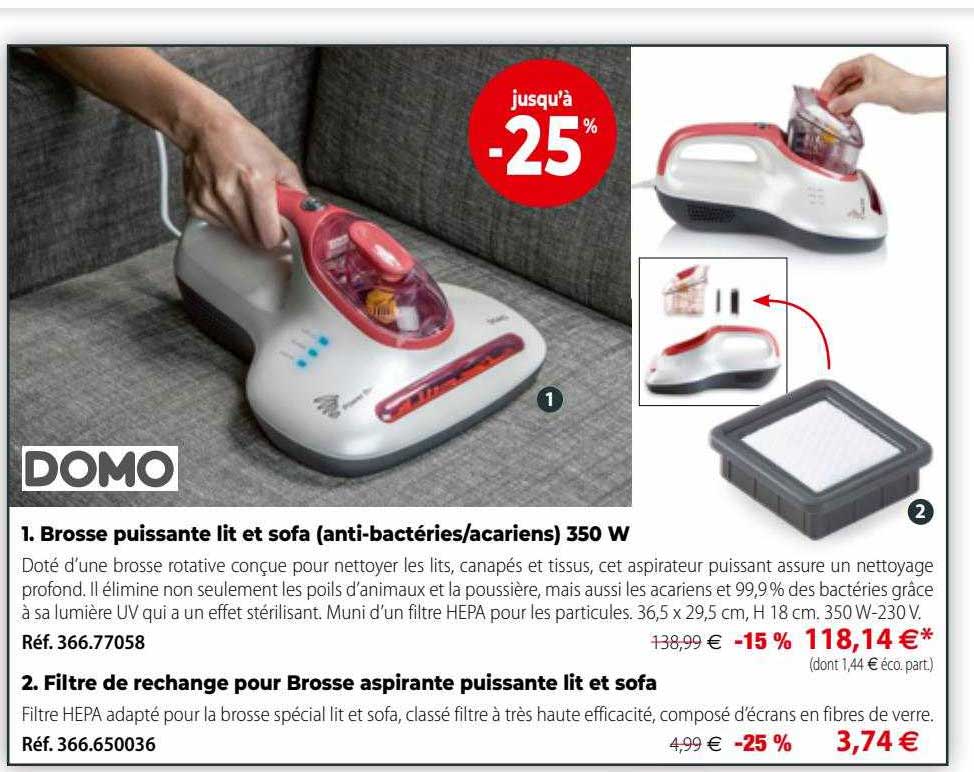 brosse puissante lit et sofa (anti-bactéries-acariens) 350w domo, filtre de rechange pour brosse aspirante puissante lit et sofa domo