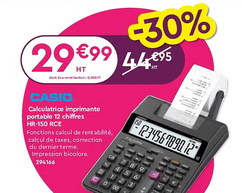 Calculatrice Imprimante Portable 12 Chiffres Hr-150 Rce Casio