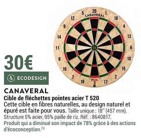 cible de fléchettes pointes acier t 520 canaveral