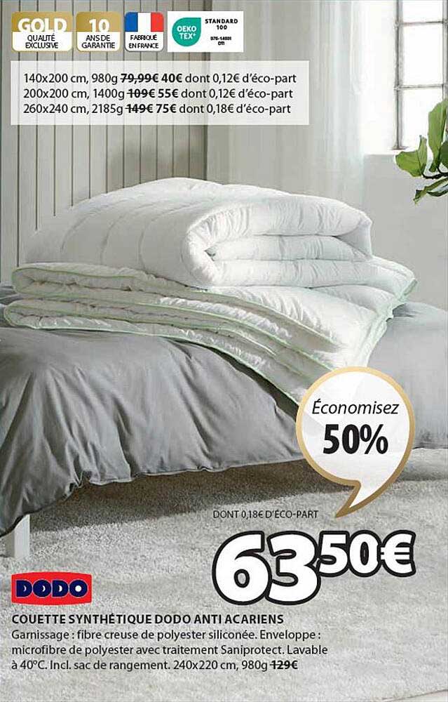couette synthétique dodo anti acariens